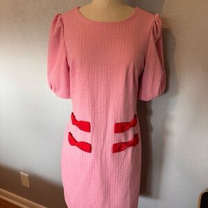 She + Sky Blush Mini Dress with Scarlet Bow Details